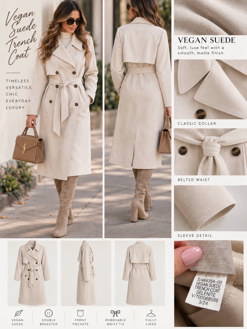 Banana Republic Vegan Suede Trench Coat in Light Beige